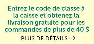 Livraison gratuite avec une commande de plus de 40 $